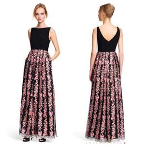 NWT Adrianna Papell Embroidered Gown Black Floral Lace Maxi Dress Formal 2 $249